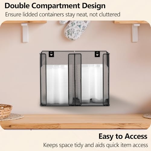 Wall Mounted Condiment Cup Dispenser for Double Compartment Condiment Container Fits 4.5 oz Disposable Snack Containers with Lids Snack Tray with Lid Metal Portion Sauce Cup Lid Organizer for Kitchen