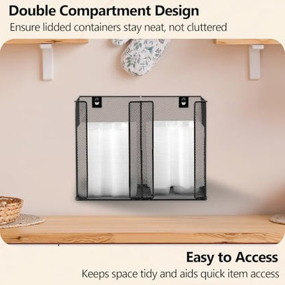 Wall Mounted Condiment Cup Dispenser for Double Compartment Condiment Container Fits 4.5 oz Disposable Snack Containers with Lids Snack Tray with Lid Metal Portion Sauce Cup Lid Organizer for Kitchen
