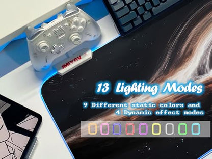 JMIYAV White RGB Gaming Mouse Pad 31.5x12 Inch PC XL Large Extended Glowing Led Light Up Desk Pad Non-Slip Rubber Base Computer Cool Mousepad Mat Desk Accessories Gaming Setup Singularity - color: Singularity