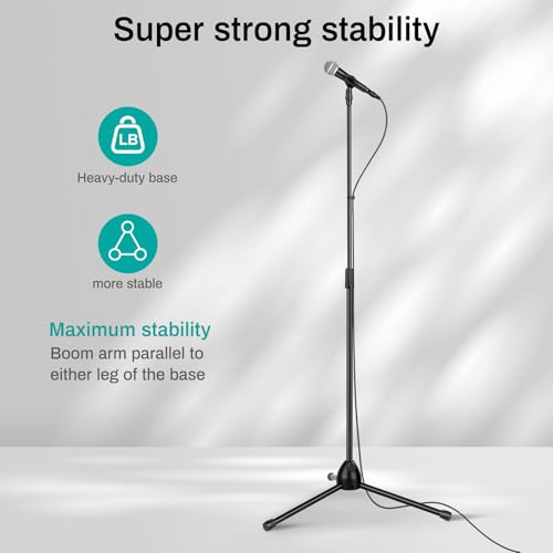 AODSK Adjustable Microphone Stand with Heavy-Weighted Tripod Base, Universal Floor Standing Mic Holder, Height Adjustable (22" to 68") Recording, Singing Practice & Stage Performance - style: Standard Edition