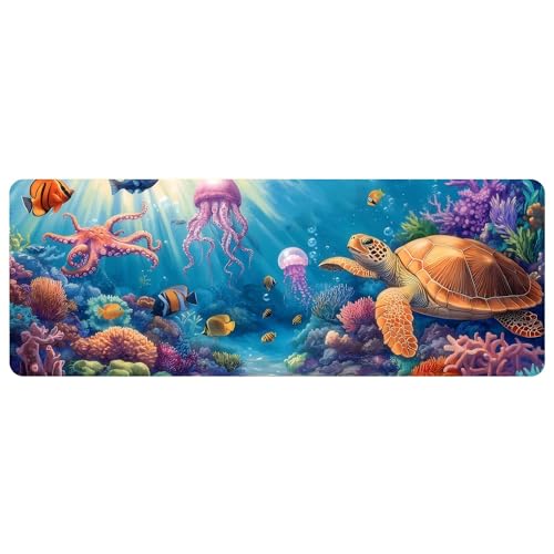 Leather Sea Turtle Desk Pad, Colorful Art Mouse Pad Large Computer Keyboard Gaming Mousepad Waterproof Desktop Protector & Cover, Decorative PU Leather Laptop Mouse Mat Home Decor 10 x 25.6 inch C84 - color: colorful-4