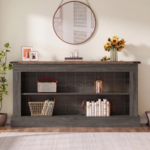 Tribesigns 63-Inch Long Console Table for Entryway, Narrow Long Entry Table with Shelves for Living Room, Farmhouse Sofa Console Behind Couch, for Foyer, Hallway, Gray and Brown - color: Gray and Brown