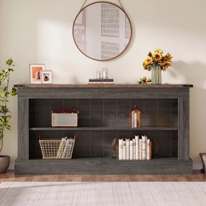 Tribesigns 63-Inch Long Console Table for Entryway, Narrow Long Entry Table with Shelves for Living Room, Farmhouse Sofa Console Behind Couch, for Foyer, Hallway, Gray and Brown - color: Gray and Brown