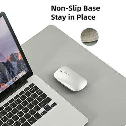 Wolaile PU Leather Desk Pad Blotter,Light Grey Waterproof Office Desktop Mat,36x17in Non-Slip Large Mouse Pad/Writing Protector/Desk Accessories - color: Gray