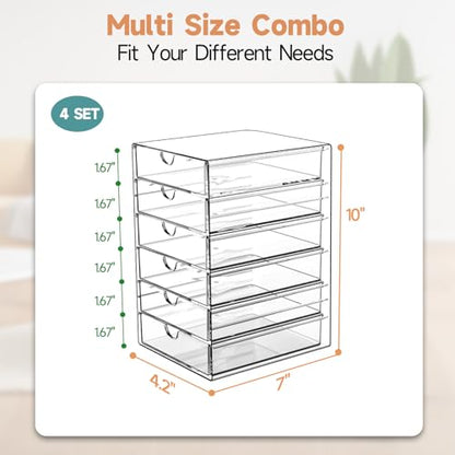 Makeup Drawer Storage Organizer with 24 Drawers, 4 Set Acrylic Office Desk Organization and Storage, Dustproof Drawer Organizer for Makeup, Office, Countertop, Jewelry, Pen, Desktop, Bathroom, Bedroom - size: 24 Drawers
