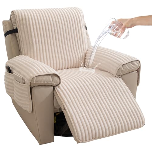 HAOMAIJIA Faux Fur Recliner Chair Covers Non-Slip Waterproof Recliner Covers that Stay in Place Warm Thick Lazy Boy Recliner Cover for Dogs Furniture Protector Pet Friendly (Off White, 28'') - color: Off White, size: 28''