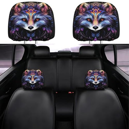 Dujiea 2 Pack Bohemian Mandala Fox Car Headrest Covers, Universal Soft Car Seat Head Rest Cover Protector, Vehicle Accessories Fabric Headrest Cover for Cars Vans Trucks - color: Bohemian Mandala Fox