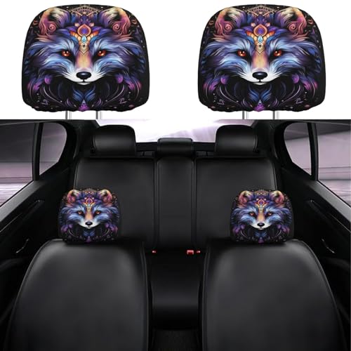 Dujiea 2 Pack Bohemian Mandala Fox Car Headrest Covers, Universal Soft Car Seat Head Rest Cover Protector, Vehicle Accessories Fabric Headrest Cover for Cars Vans Trucks - color: Bohemian Mandala Fox