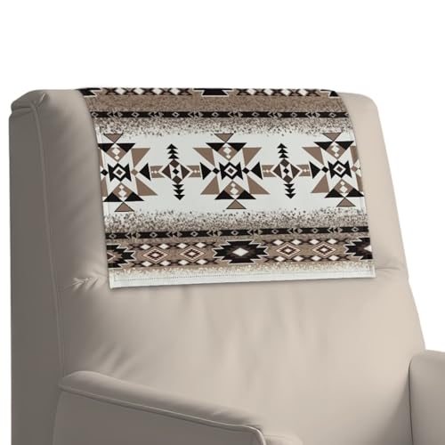 Aztec Brown Headrest Cover for Recliner Chair, Non-Slip Leather Sofa Headrest Cover, Scratch Resistant Furniture Head Protector for Kids and Pets, 2 Packs - color: Aztec Brown