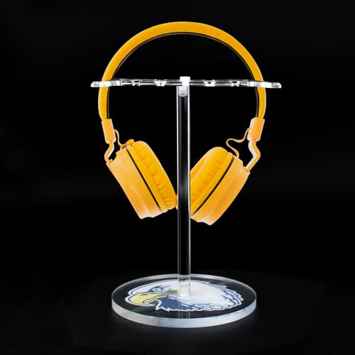 Clear Acrylic Headphone Stand with Patterned Base – Universal Holder for AirPods Max, Gaming & Wireless Headphones – Space-Saving Desk Organizer for Home & Gaming Setup (Black&White Eagle/Hawk) - style: Black&White Eagle/Hawk