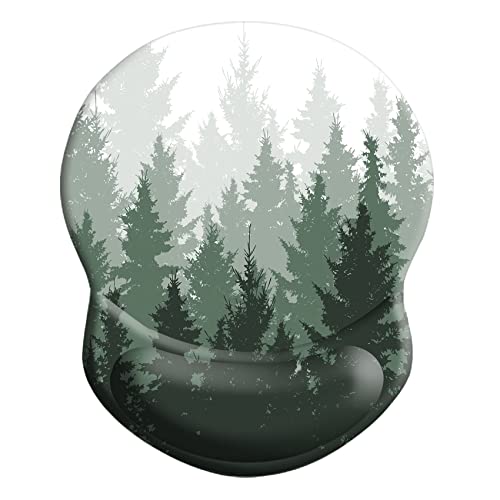 Ergonomic Mouse Pad with Support - Comfortable Wrist Rest, Non-Slip PU Base for Home Office, Studying, Gaming (Foggy Forest) - color: Foggy Forest