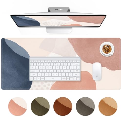 HAOCOO Desk Mat, Computer Desk Pad, Large Mouse Pad for Desk, 35.4" x 15.7" Gaming Mousepad for Desktop with Non-Slip Base, Waterproof Laptop Keyboard Mat for Home Office, Light Pink Boho - color: Boho Pink Navy