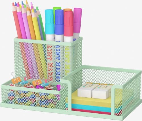 SUPEASY Pen Holder Desk Organizer, Office Supplies Pencil Holder with 3 Compartments, Desk Accessories and Workspace Organizers for Home School Classroom, Green - color: Green