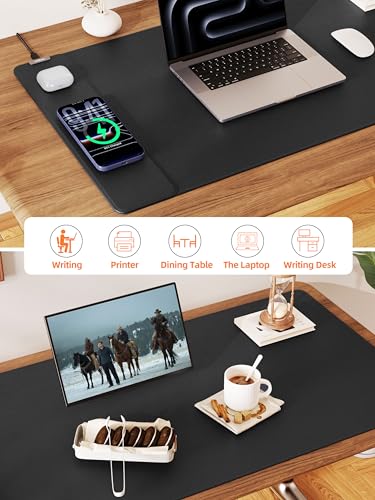 TopMade Mouse Pad with 15W Wireless Charging, XXL Large Leather Desk Mat, Waterproof Gaming Mousepad Home Office Desk Pad Protector, Black (Includes 20W PD Power Adapter & 6.56ft Woven Cable) - color: Black With Adapter