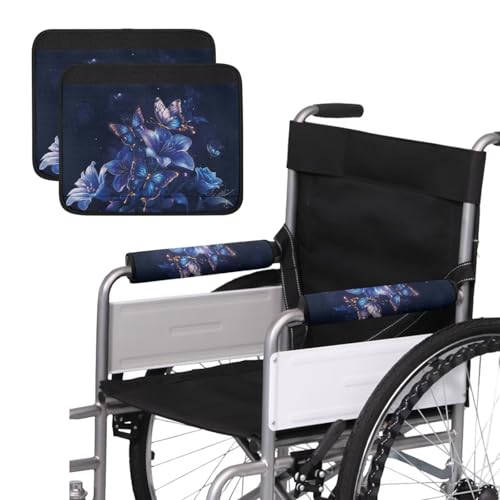 Wheelchair Armrest Pads Wheel Chair Accessories Adults 2 Pack Wheelchair Arm Pads for Office Transport Chair Pressure Relief Blue Lily Butterfly - color: Blue Lily Butterfly