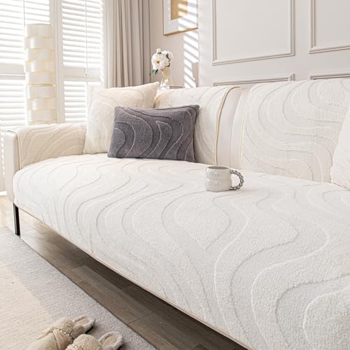 Couch Cover Sofa Covers Washable, Velvet Fleece Sofa Slipcovers for 2 Cushion Couch, Non-Slip Furniture Protector for Dog Pet, L Shaped Recliner Sectional Couch Cover White,36"X47"(Only 1 Pcs) - color: White, size: 36"x 47"
