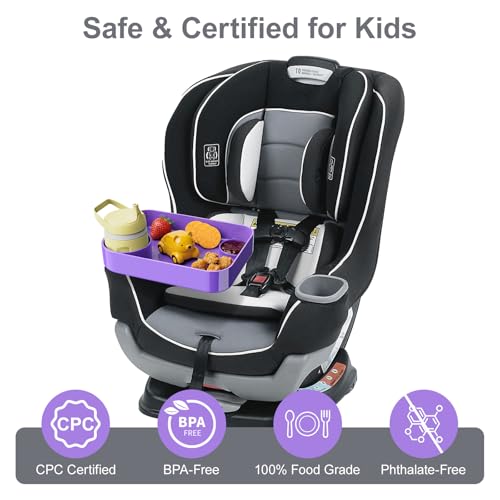 Car Seat Snack Tray for Toddlers - 3 Inch Cup Holder Fits Most Sippy Cups & Straw Bottles with Dip Well, Mess-Free Square Kids Travel Tray Road Trip Essentials, Purple - color: Purple