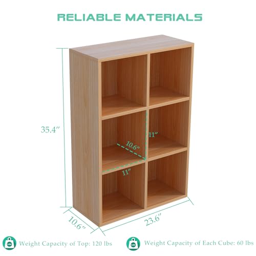 OSCHF 6-Cube Storage Shelf Bookcase - Wooden 3-Tier Floor Standing Open Bookshelf for Home and Office, Display Cabinet, Oak - color: Oak, size: 6-Cube