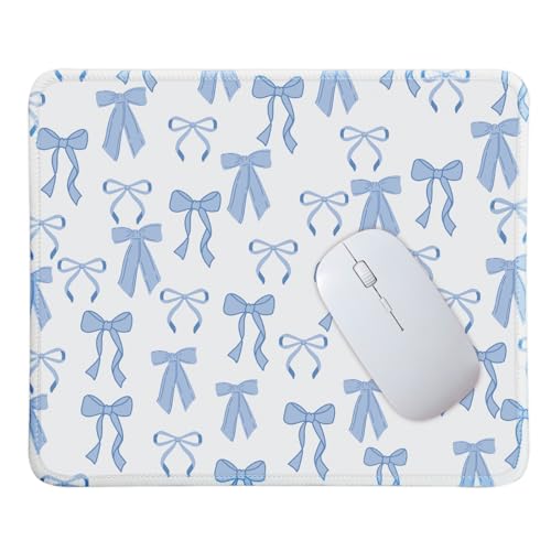 Mouse Pad for Desk with Stitched Edge, Premium Cute Washable Mouse Pads. Computer Mousepad with Non-Slip Rubber Base, Mousepads for Laptop, 9.25x7.75x0.12 inch (Blue Bows) - color: Blue Bows