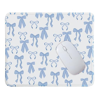 Mouse Pad for Desk with Stitched Edge, Premium Cute Washable Mouse Pads. Computer Mousepad with Non-Slip Rubber Base, Mousepads for Laptop, 9.25x7.75x0.12 inch (Blue Bows) - color: Blue Bows