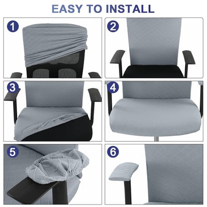 Tallew 4 Pcs Office Chair Covers Set Computer Universal Protective Stretchable Chair Seat Covers Desk Armrest Slipcovers Pads Office Cushion Backrest for Rotating(Quilted Silver Gray) - color: Quilted Silver Gray