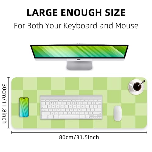 AFIING Green Checkered Desk Mat 31.5" x 12", Waterproof Desk Pad | Non-Slip Rubber Base, Easy Clean Surface, Checkered Design, Office & Home - color: Green