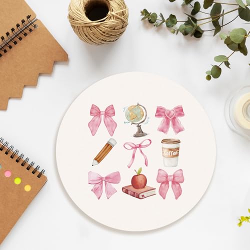 Coquette Pink Bow Teachers Mouse Pad, Mouse Pads for Desk, End of Year Teacher Gifts Mousepad for Office Dorm Computer Laptop Gaming, Teacher Office Supplies, 8.7x8.7 Inch - color: bow