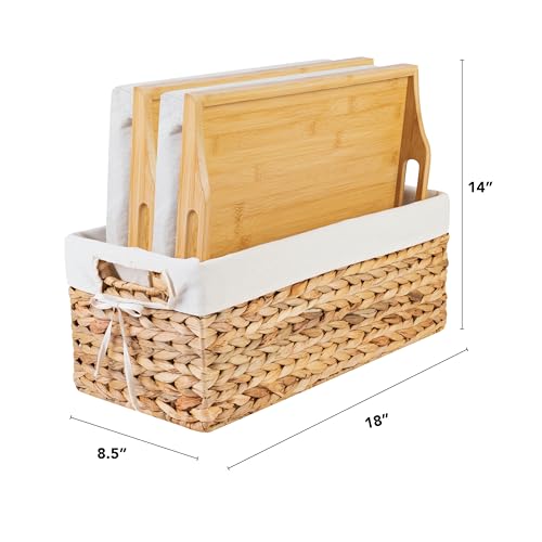 ROSSIE HOME Bamboo Wood Bed Tray, Lap Desk - Set of Two - with Hyacinth Storage Basket - Natural - Fits up to 15.6 Inch Laptops - Style No. 70107 - color: Natural Bamboo, size: 2-Pack with Basket