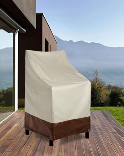 RosieLily Patio Chair Covers High Back Outdoor Bar Stool Covers (1 Pack-Beige & Brown, 28.35"W x 36.22"D x 47.24"H) - color: 1 Pack-Beige & Brown, size: 28.35"W x 36.22"D x 47.24"H
