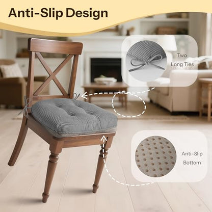 Indoor Kitchen Chair Cushions Set of 4 18"X16.5"X3" Soft Anti Slip Dining Chair Pads Tufted Kitchen Seat Cushion with Ties, Grey - color: Grey