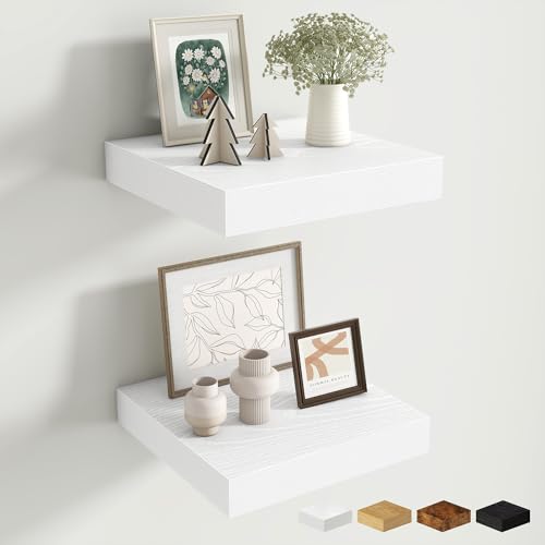 Fun Memories Floating Shelves for Wall 10 Inch, 10 Inch Deep Square Wall Shelves, Bathroom Storage Shelves Over Toilet, Wood Floating Shelves for Living Room Bedroom, White, Set of 2 - color: Modern White, size: 10W x 10D x 1.5H