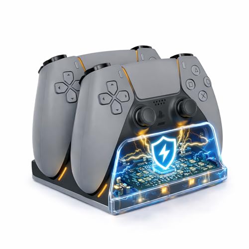 PS5 Controller Charger Station with LED Indicator,Self-Aligning Charging Dock,Dual Controller Fast Charging Dock,Desktop Display Stand for PlayStation 5 (Grey) - color: Grey