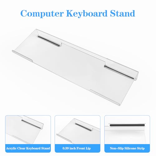 Computer Keyboard Stand with Gel Keyboard Wrist Rest, Tilted Acrylic Keyboard Holder - Ergonomic Wrist Rest Support Keyboard for Typing Pain Relief，Suitable for Office/Computer/Laptop/Gaming - color: Clear Wave Set