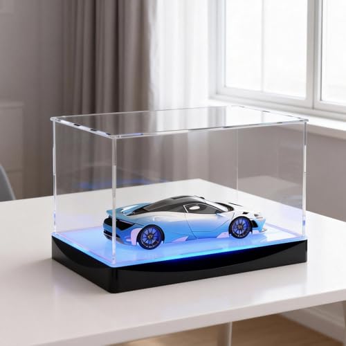 Light Up Acrylic Display Case with RGBW LED Lights, USB Powered with Switch Panel & App Control, Clear Collectible Display Box for Rugby, Soccer, Mini Helmet, Collectables & Figures, 12x8x8 Inch - size: 12''(L) x 8''(W) x 8''(H)