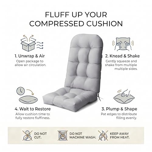 Crestlive 50x20x4 Inch Adirondack Chair Cushion, Outdoor Rocking Chair Cushions Water Resistant High Back Patio Chair Cushions Set of 2, Thick Patio Replacement Cushions Light Gray - color: Light Grey, size: 2