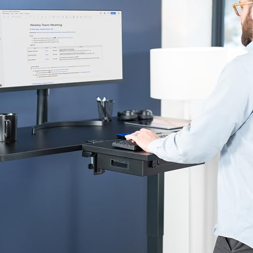 VIVO Black Clamp-on 24 x 14 in Desk Extender, DESK-EXT24D | Premium, Built-in Storage Drawer, Keyboard Tray, Side Table Extension Office Organizer - size: 24 x 14", style: Extender + Drawer