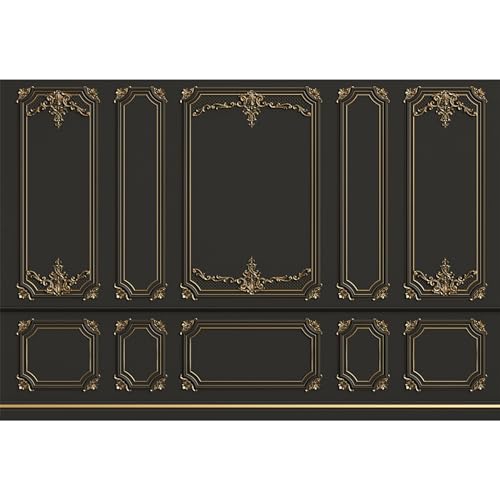 5x3ft Ancient Palace Wall Backdrops for Photography Black Gold Retro Wall Texture Old Castle Living Room Photography Background Baby Shower Graduation Wedding Birthday Photo Prop - color: black, size: 5x3ft