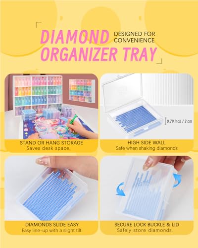 60pcs Diamond Art Storage Containers Trays ＆ Stand, Diamond Painting Accessories Diamond Painting Trays with Lids, 2-in-1 Diamond Art Tray and Beads Storage, Beads Gem Art Tools Storage Rack - size: 60pcs+Rack