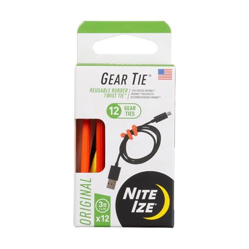 Nite Ize Gear Tie Original ProPacks - Reusable Rubber Twist Ties for Indoor & Outdoor Use - Bendable Wire Interior - Durable Rubber Exterior - Secure Grip - Assorted Colors, 3" (12 Pack) - size: 3" - 12 Pack
