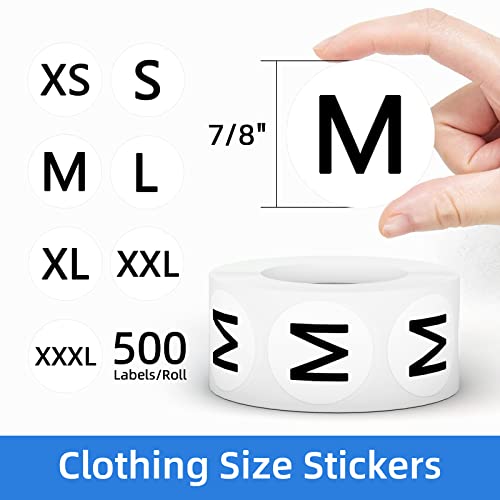 3500 PCS Clothing Size Stickers Labels 7/8" Round Self Adhesive Size Stickers for Clothing T Shirts Retail, 7 Sizes (XS, S, M, L, XL, XXL, XXXL) - color: Size - Black