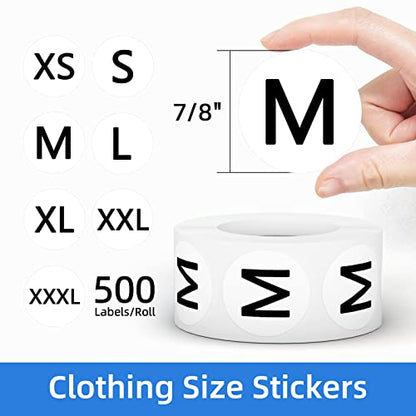 3500 PCS Clothing Size Stickers Labels 7/8" Round Self Adhesive Size Stickers for Clothing T Shirts Retail, 7 Sizes (XS, S, M, L, XL, XXL, XXXL) - color: Size - Black