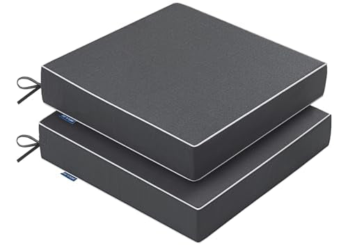 MIULEE Grey Outdoor Chair Cushions Set of 2, 24x24x4 Inch Waterproof Patio Seat Cushions for Outdoor Furniture Couch Sofa, 3 Year Color Fastness High Density Foam with Adjustable Ties - color: Grey, size: 24 x 24 x 4 Inch