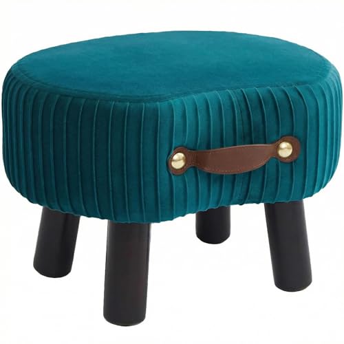 Foot Stools Small, Ottomon with Handle, Velvet Footrest Ottoman | Curved Foot Stool with Padded Seat Wooden Legs, Portable Foot Rest for Living Room, Bedroom, Entryway, (Peacock Blue) - color: Peacock Blue