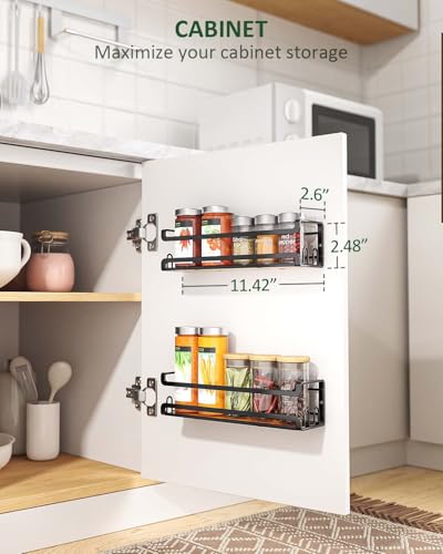Doakhirmit Wall Mounted Spice Rack with 16 Hooks, Rustic Wood Spice Organizer Shelf for Stove Cabinet Pantry Door,Screw or Adhesive Hanging Spice Shelf,Wall Spice Rack in Kitchen and RV,2 Pack - size: 2 Pack