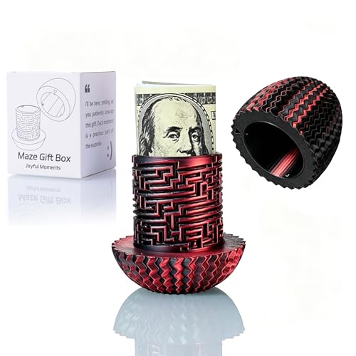 Maze Puzzle Box for Cash Gift, Money Holder Gift Box | Maze puzzle, hidden cash compartment, money gift, birthday anniversary, brain teaser, surprise holder gift for teens & adults - color: Red-black