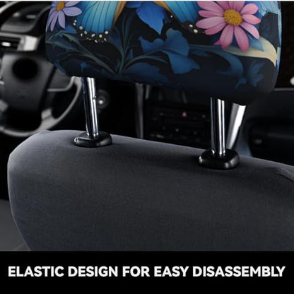 Dujiea 2 Pack Butterfly Flower Car Headrest Covers, Universal Soft Car Seat Head Rest Protector, Vehicle Accessories Fabric Headrest Cover for Cars Vans Trucks - color: Butterfly Flower