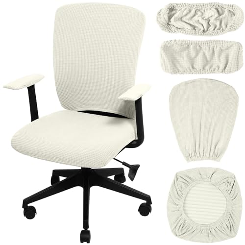 Tallew 4 Pcs Office Chair Covers Set Computer Universal Protective Stretchable Chair Seat Covers Desk Armrest Slipcovers Pads Office Cushion Backrest for Rotating (XL,Cream White) - color: Cream White