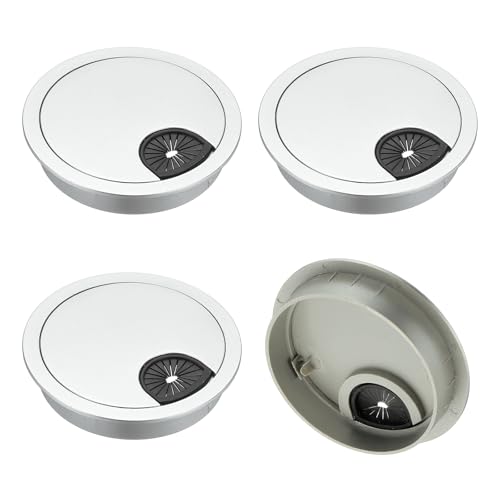 M METERXITY 4-Pack Cable Hole Cover, 3.5 Inch ABS Desk Cable Wire Cord Grommet Hole Cover for Home/Office Desktop Wire Organizer [Silver] - size: 3.5"