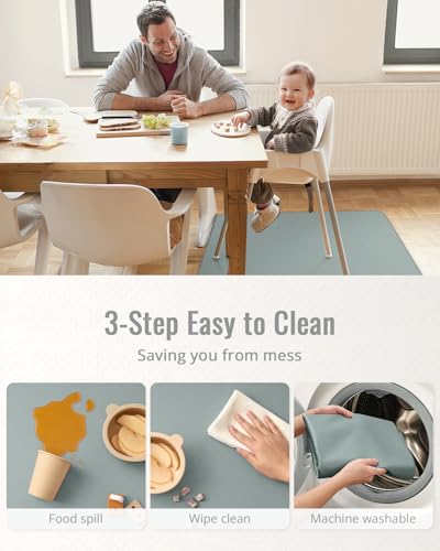 Blissful Diary Baby Splat Mat for Under High Chair, 50.4 x 50.4 Inch Wipeable Splash Mat, Waterproof and Washable, Anti-Slip Floor Protector, Silver Mist - color: Silver Mist