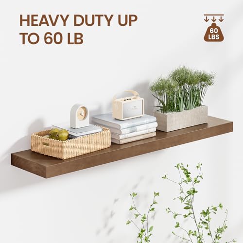 Heimlove Solid Wood Floating Shelves 36 inch, 8 Inch Deep Display Shelves Set of 2, Wall Mounted Floating Shelf with Invisible Brackets for Bathroom Bedroom Kitchen Living Room - American Walnut - color: American Walnut, size: 36”Wx8”Dx1.6”H